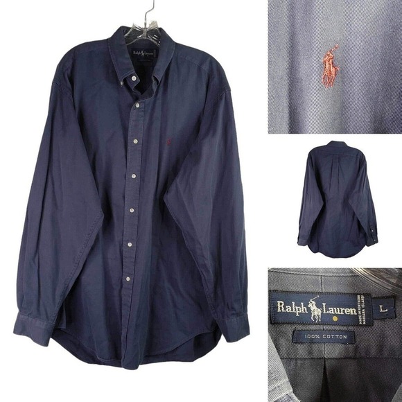 Polo Ralph Lauren Other - Polo Ralph Lauren Oxford Button Down Shirt Mens Large Solid Blue LS Cotton